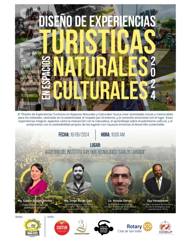 @coke.flores 🇨🇱, Fundador de @redturismochile y @turiwork , y director asociado de @cidtur LATAM, participará como expositor en el seminario "Diseño de Experiencias Turísticas en Espacios Naturales y Culturales," organizado por el Instituto de Educación Superior Tecnológico Público "Carlos Laborde" de Perú 🇵🇪

Siempre es un honor y orgullo representar a Chile, compartiendo nuestra experiencia en el desarrollo turístico con nuestros hermanos peruanos 🌞🧗🏻‍♀️🚵🌊🌈

____
#redturismochile #turiwork #turiworkchile #turismo #cidtur #cidturperu #peru #turismoenchile #turismoenperu #ucayali #iestp